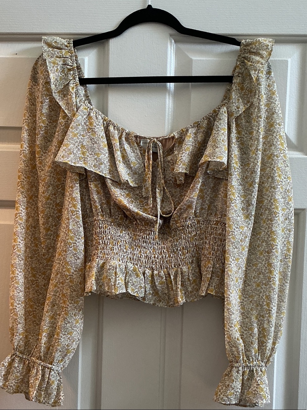 Floral Ruffle Smocked Crop Top - Yellow